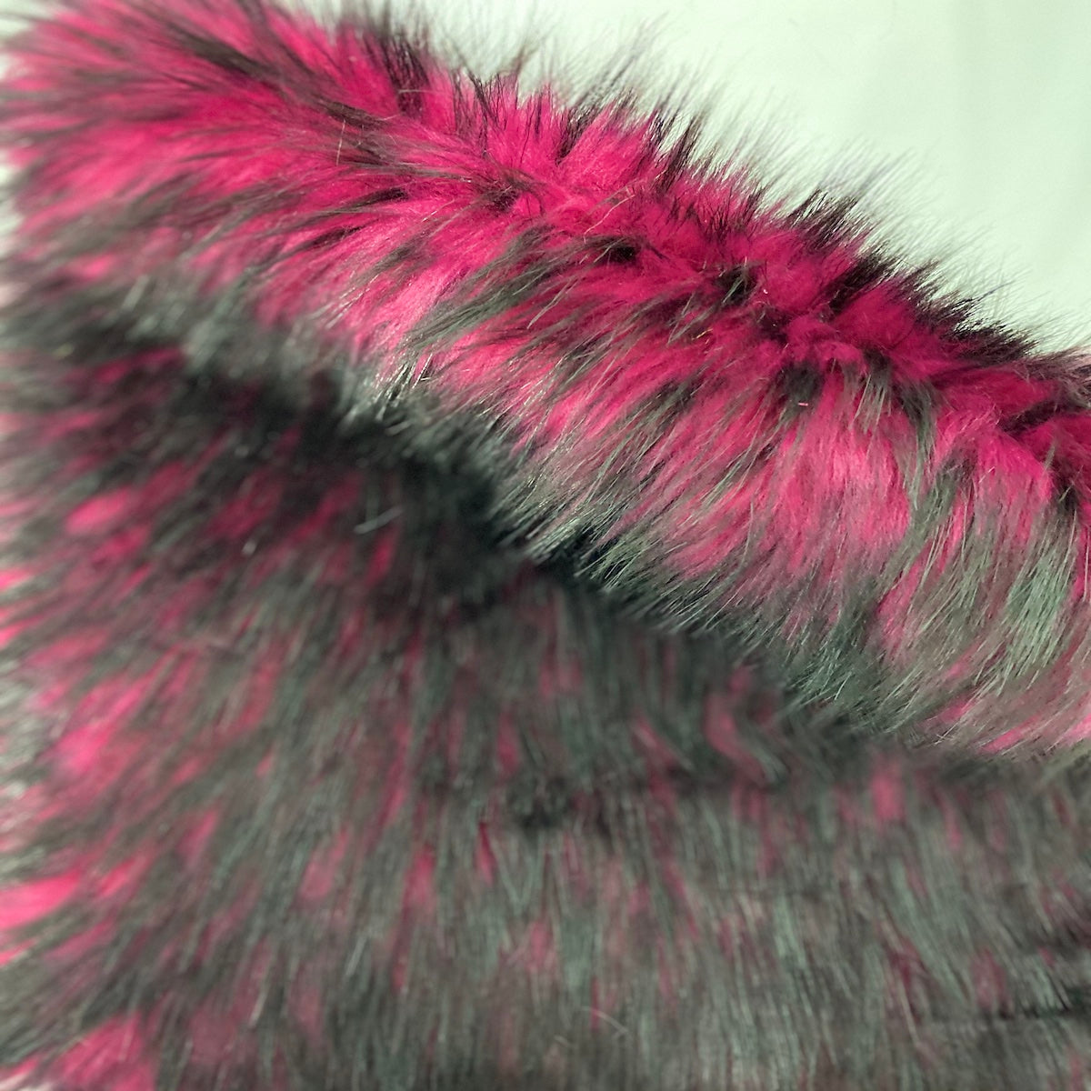 Fuchsia Black Husky Print Long Pile Shaggy Faux Fur Fabric - Fashion Fabrics LLC