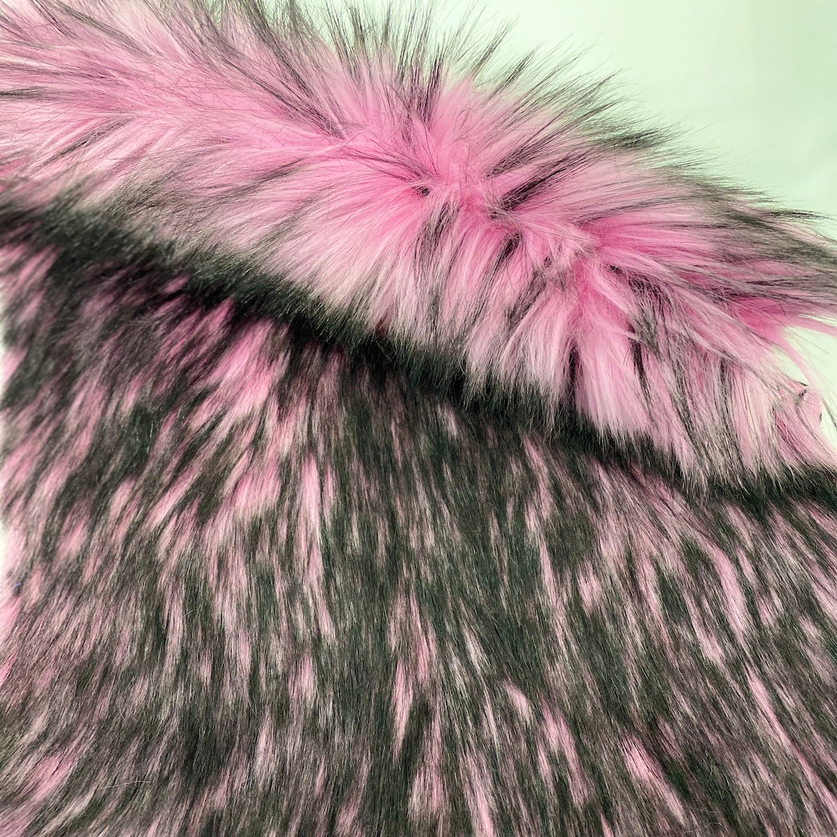 Light Pink Black Husky Print Long Pile Shaggy Faux Fur Fabric - Fashion Fabrics LLC