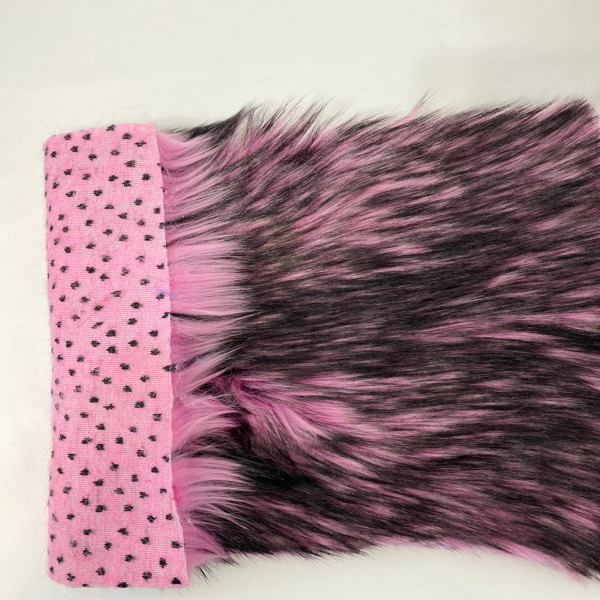 Light Pink Black Husky Print Long Pile Shaggy Faux Fur Fabric - Fashion Fabrics LLC