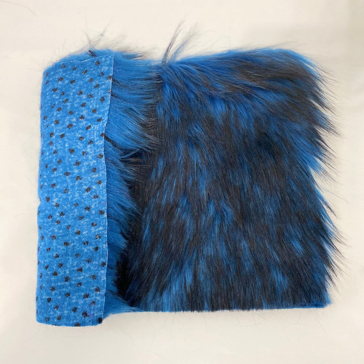 Royal Blue Black Husky Print Long Pile Shaggy Faux Fur Fabric - Fashion Fabrics LLC