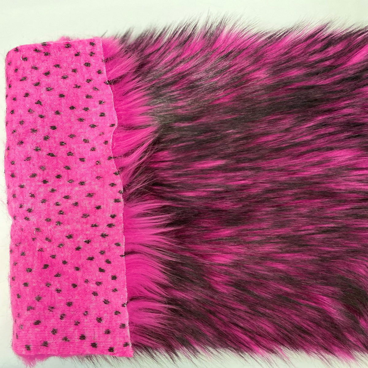 Hot Pink Black Husky Print Long Pile Shaggy Faux Fur Fabric - Fashion Fabrics LLC