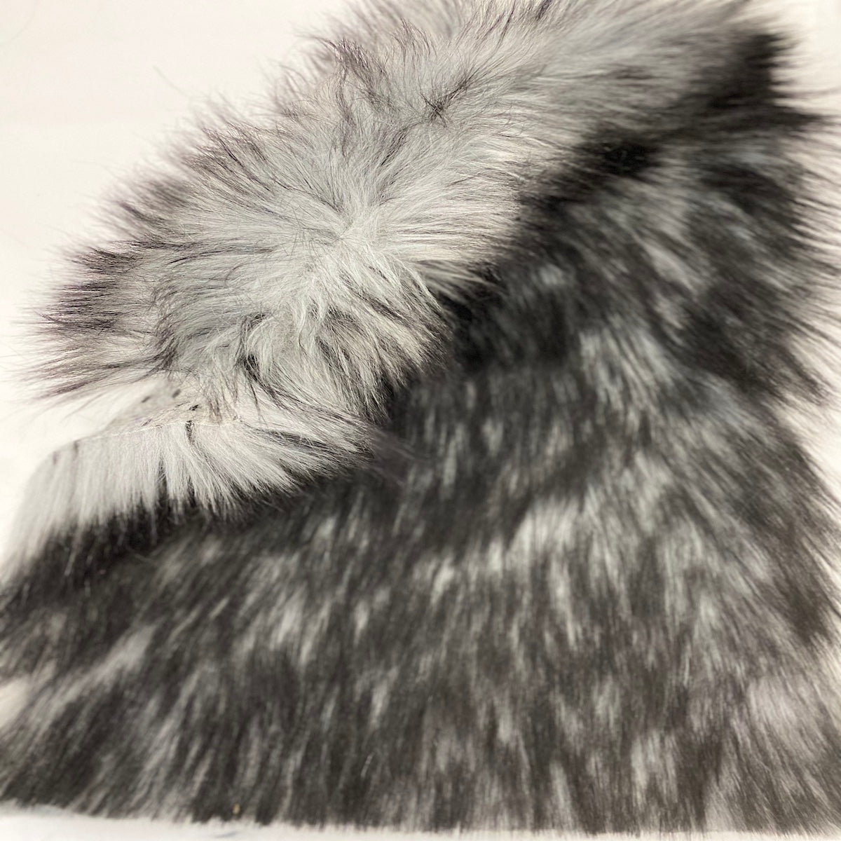 Gray Black Husky Print Long Pile Shaggy Faux Fur Fabric - Fashion Fabrics LLC