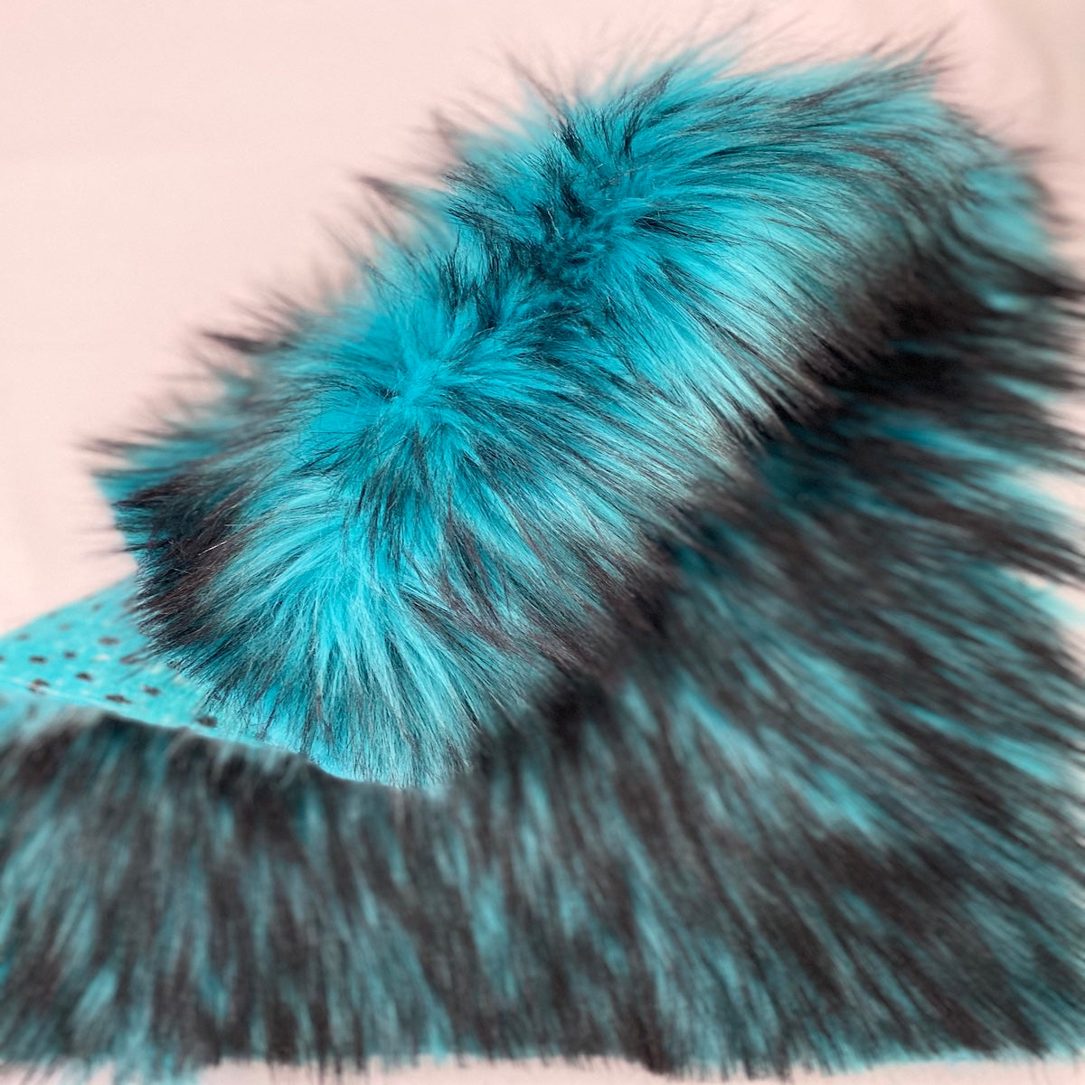Turquoise Blue Black Husky Print Long Pile Shaggy Faux Fur Fabric - Fashion Fabrics LLC