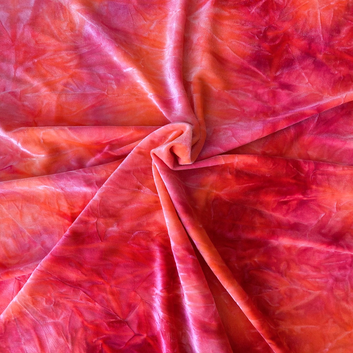 Red Orange Tie Dye Stretch Velvet Fabric - Fashion Fabrics LLC