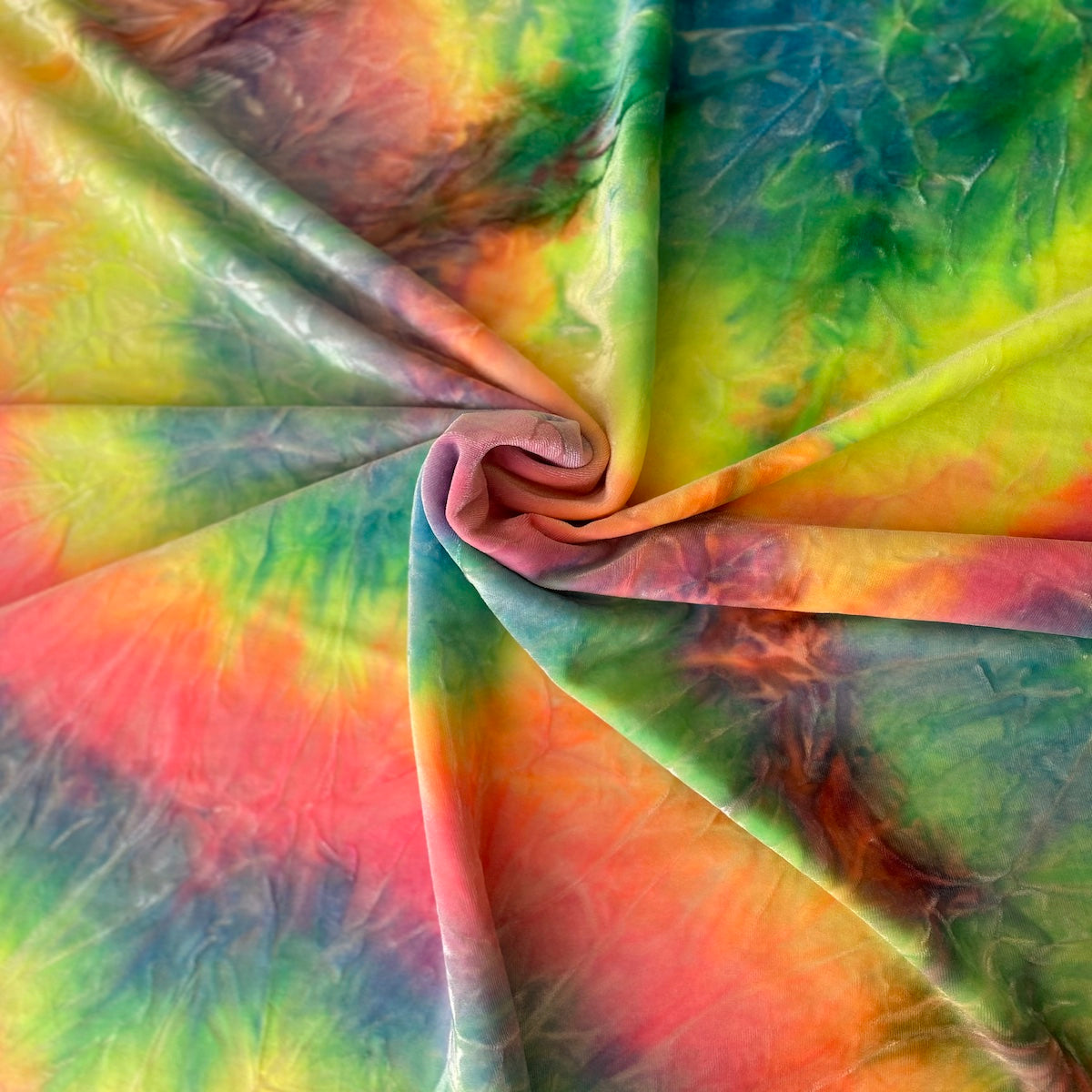 Light Rainbow Tie Dye Stretch Velvet Fabric - Fashion Fabrics LLC