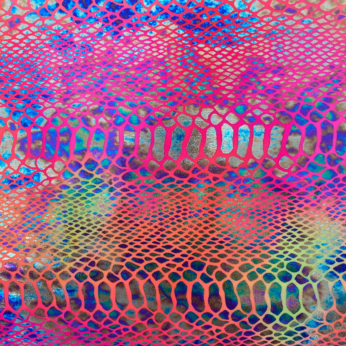 Pink | Orange Holographic Tie Dye Taipan Snakeskin Nylon Spandex Fabric - Fashion Fabrics LLC
