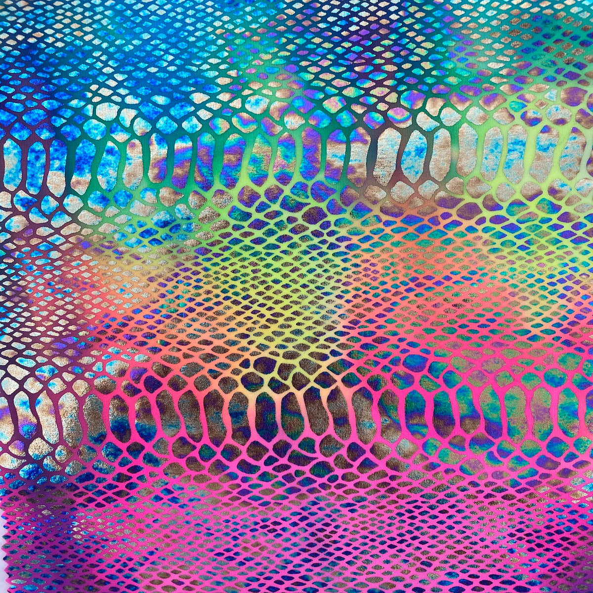 Rainbow Holographic Tie Dye Taipan Snakeskin Nylon Spandex Fabric - Fashion Fabrics LLC