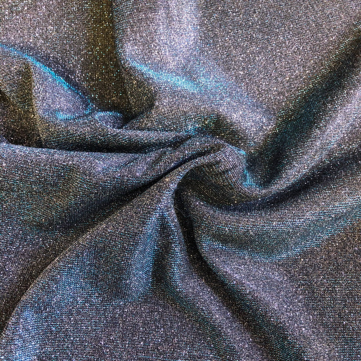 Turquoise Black Silver Holographic Shimmer Glitter Spandex Fabric - Fashion Fabrics Los Angeles