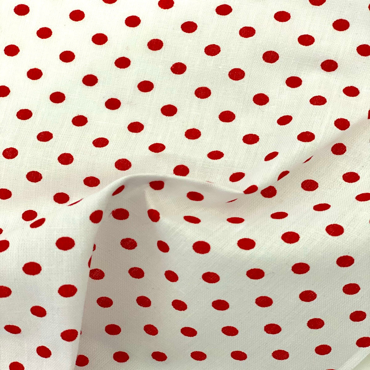 White Red Mini Polka Dot Poly Cotton Fabric - Fashion Fabrics LLC