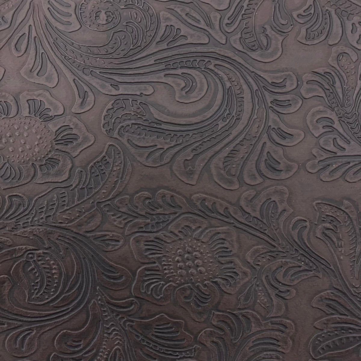 Black Vintage Western Floral Pu Leather Fabric / Sold By The Yard