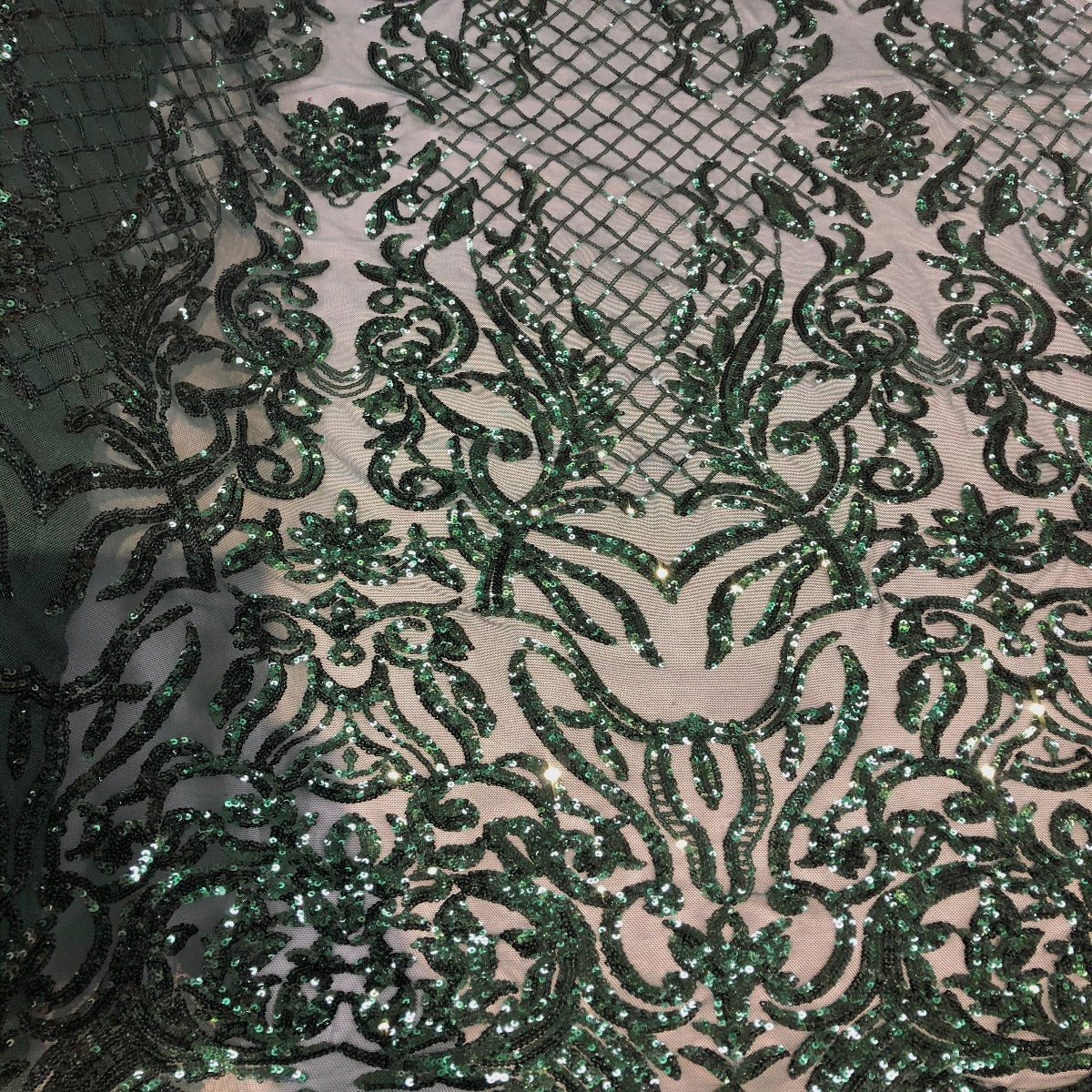 Hunter Green Luna Stretch Sequins Lace Fabric