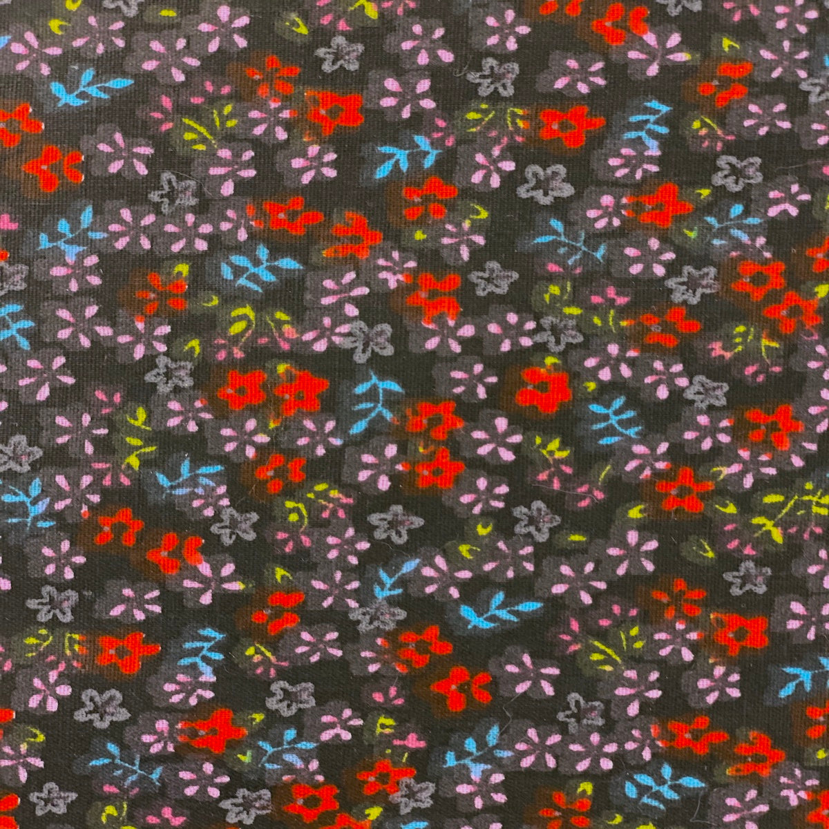 Black Multi Color Small Floral Print Poly Cotton Fabric - Fashion Fabrics LLC