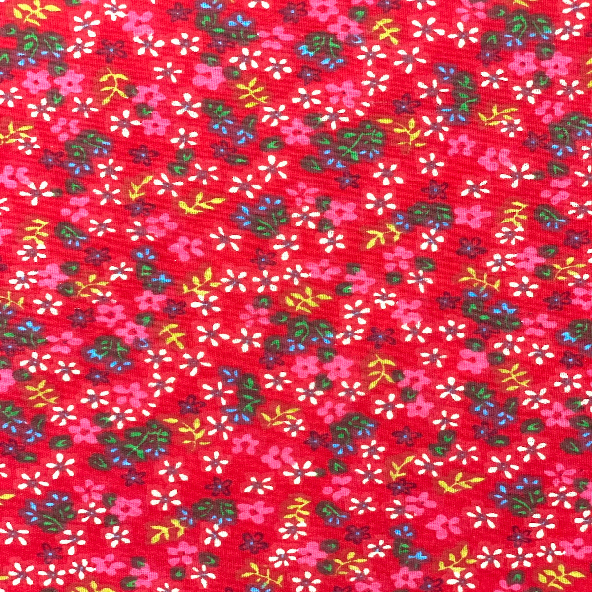 Red Multi Color Small Floral Print Poly Cotton Fabric - Fashion Fabrics LLC