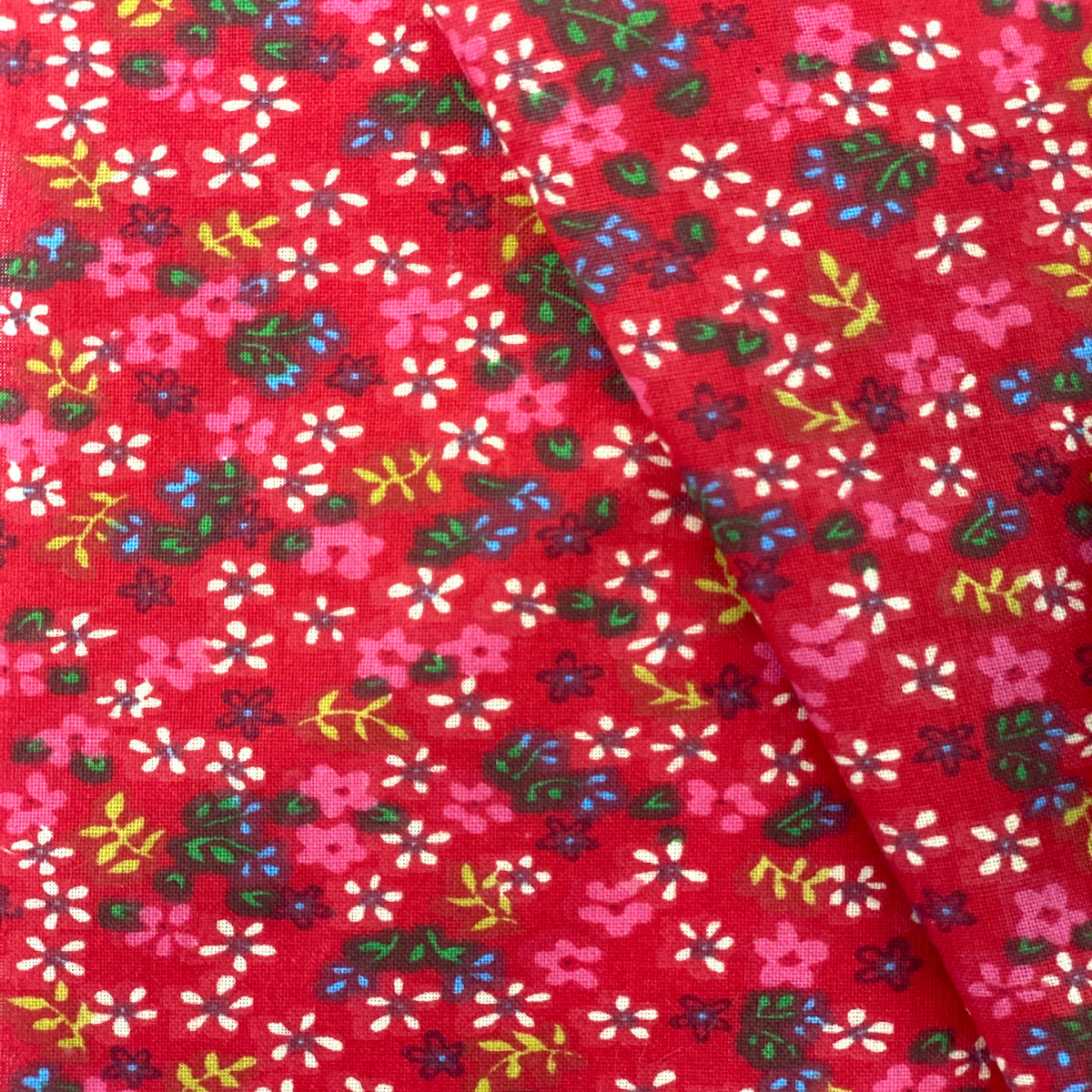 Red Multi Color Small Floral Print Poly Cotton Fabric - Fashion Fabrics LLC