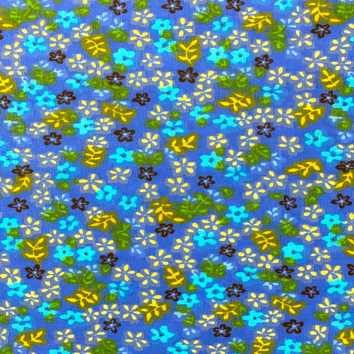 Blue Multi Color Small Floral Print Poly Cotton Fabric - Fashion Fabrics LLC