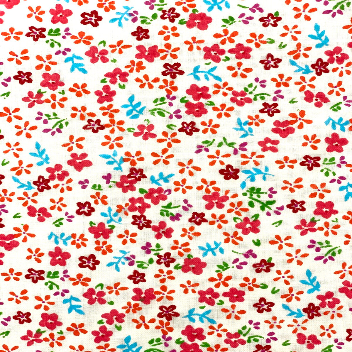 White Multi Color Small Floral Print Poly Cotton Fabric - Fashion Fabrics LLC
