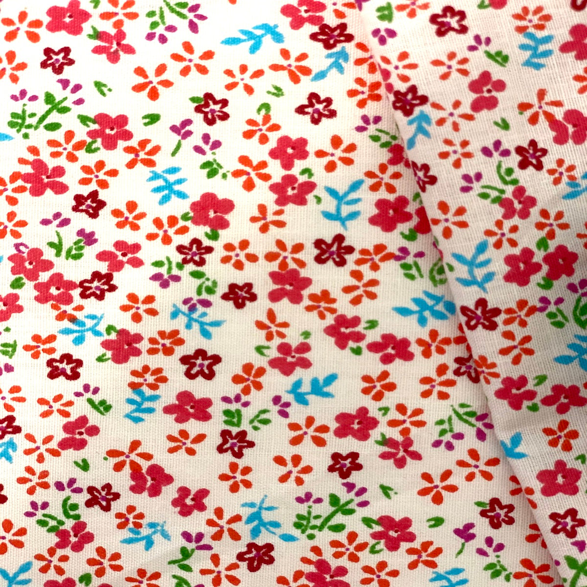 White Multi Color Small Floral Print Poly Cotton Fabric - Fashion Fabrics LLC