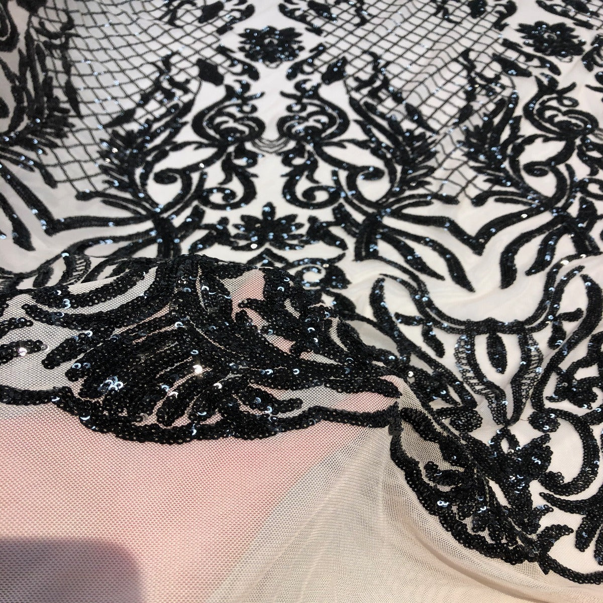 Nude Beige-Black Lace Bonded Stretch Knit Fabric – Fashion Fabrics Club