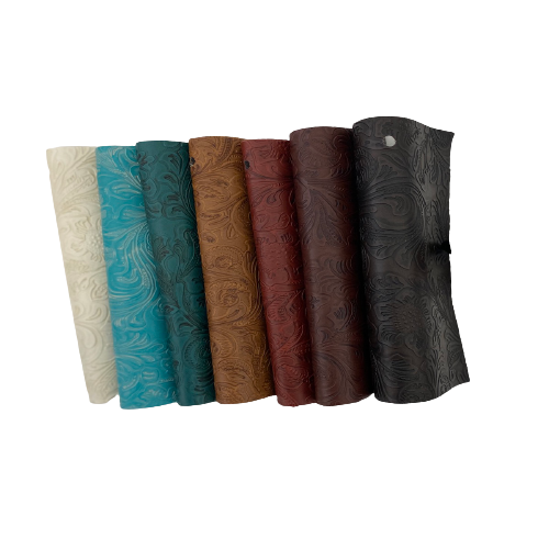 Beige Western Floral PU Faux Leather Vinyl Fabric - Fashion Fabrics LLC