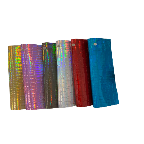 Turquoise Blue Iridescent Faux Crocodile Vinyl Fabric - Fashion Fabrics LLC