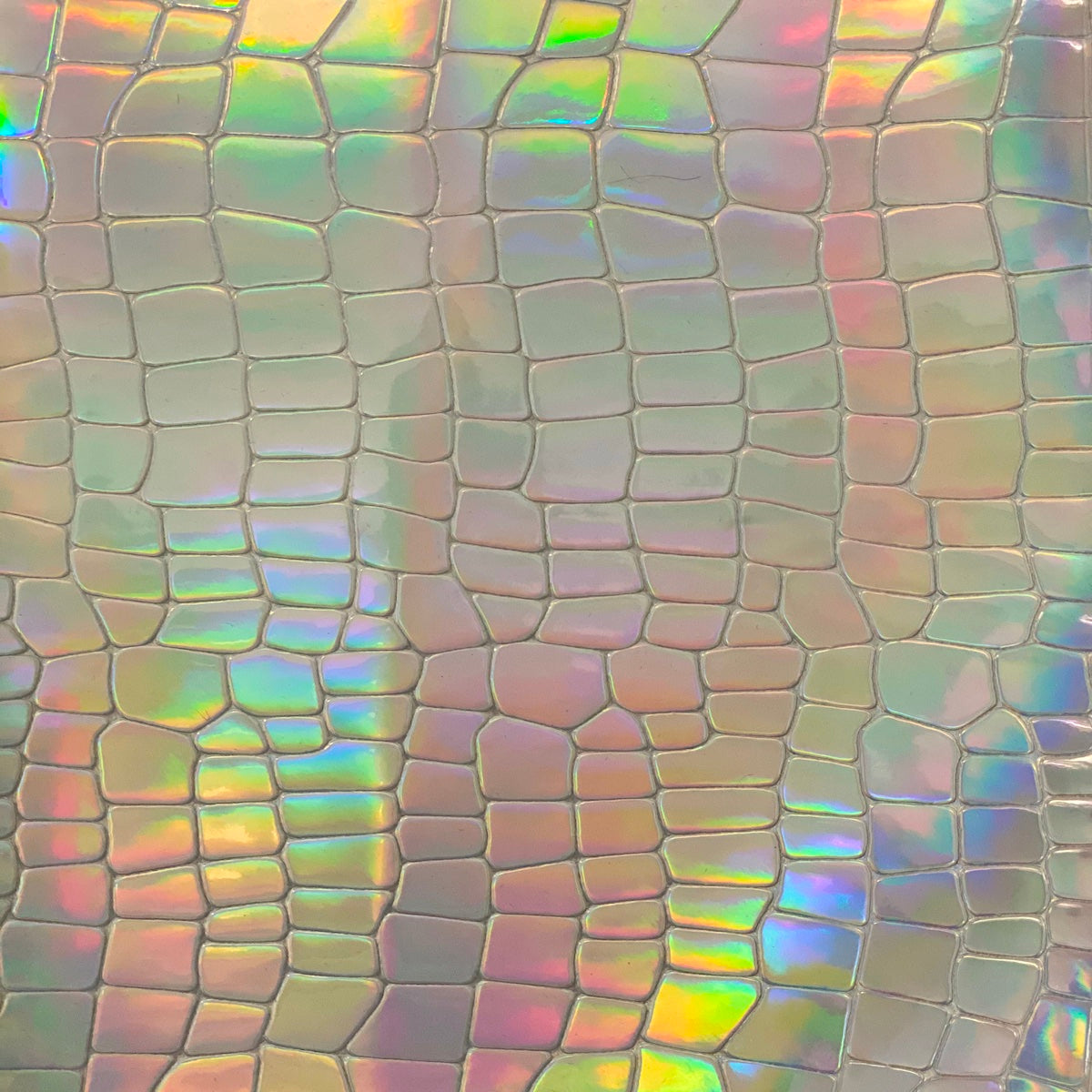 Silver Iridescent Faux Crocodile Vinyl Fabric - Fashion Fabrics LLC