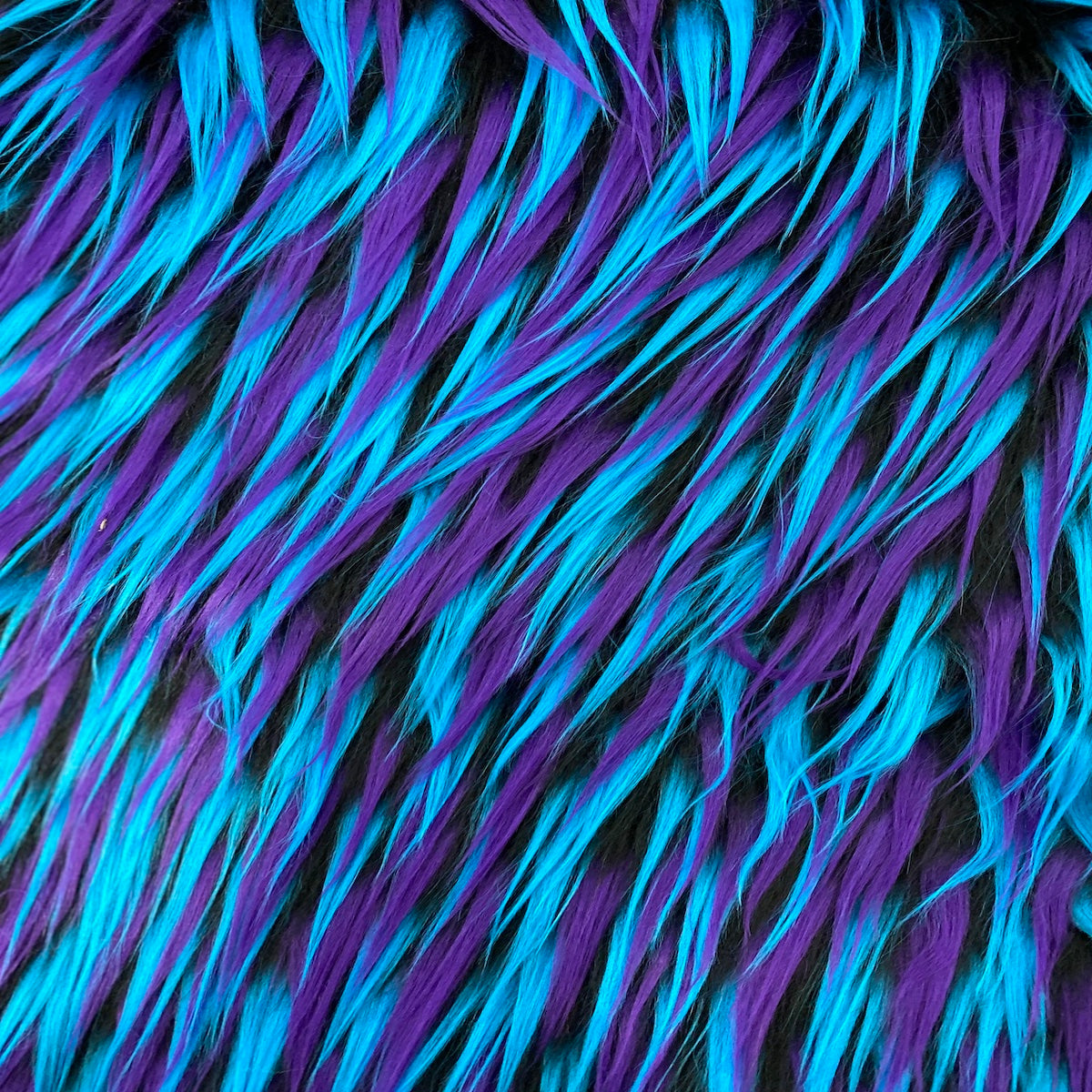 Black Turquoise Purple Three Spike Shaggy Faux Fur Fabric - Fashion Fabrics LLC