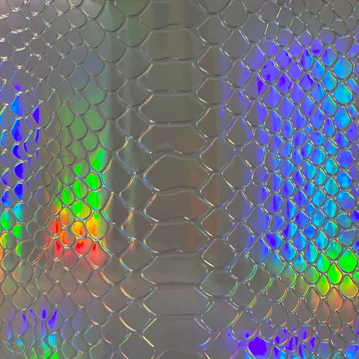 Silver Iridescent Viper Sopythana Snakeskin Vinyl Fabric - Fashion Fabrics LLC