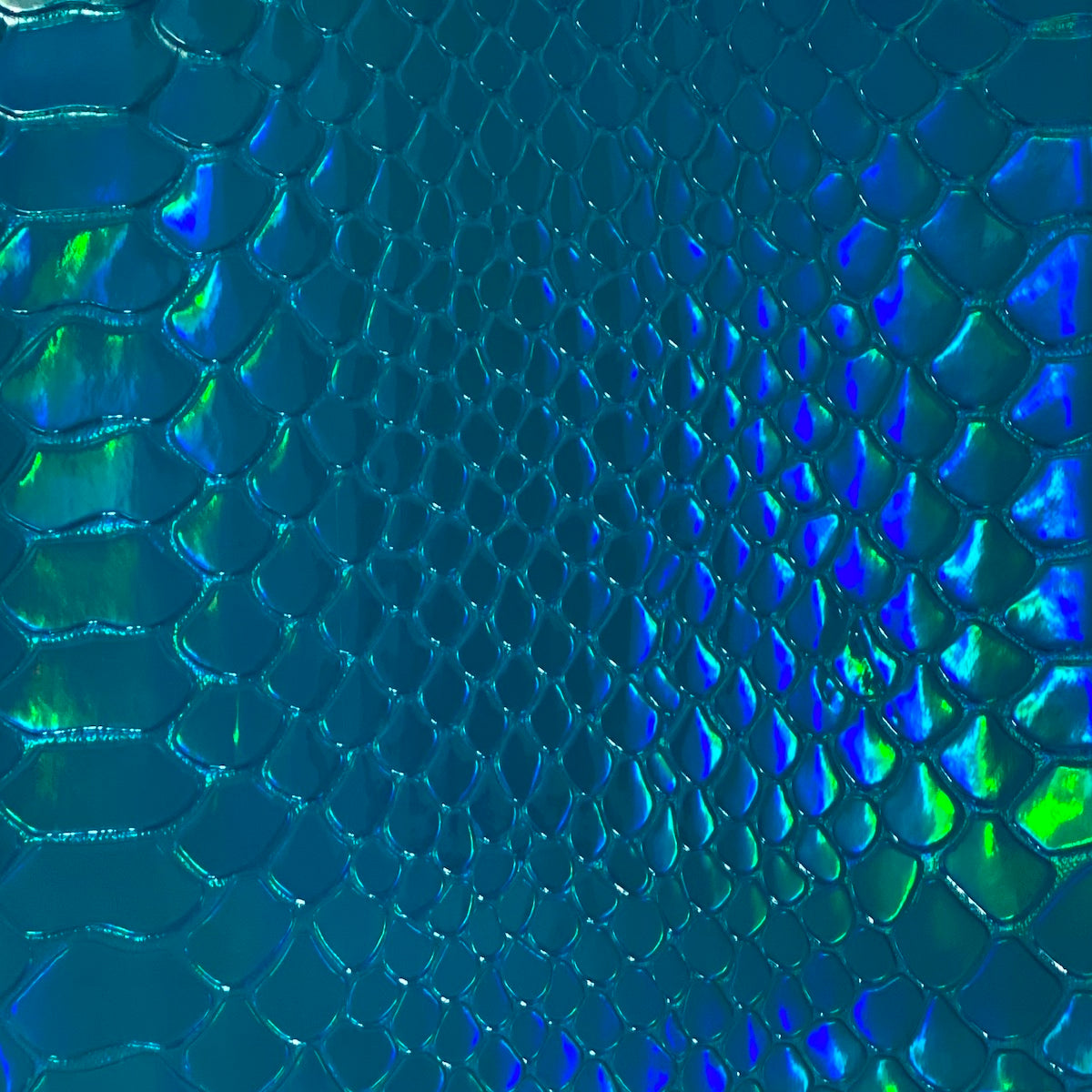 Turquoise Blue Iridescent Viper Sopythana Snakeskin Vinyl Fabric - Fashion Fabrics LLC