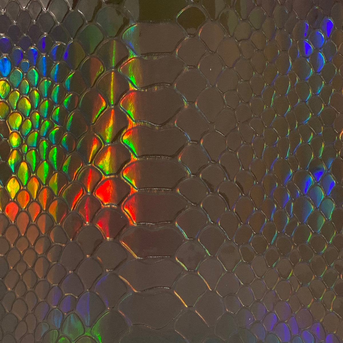 Charcoal Gray Iridescent Viper Sopythana Snakeskin Vinyl Fabric - Fashion Fabrics LLC