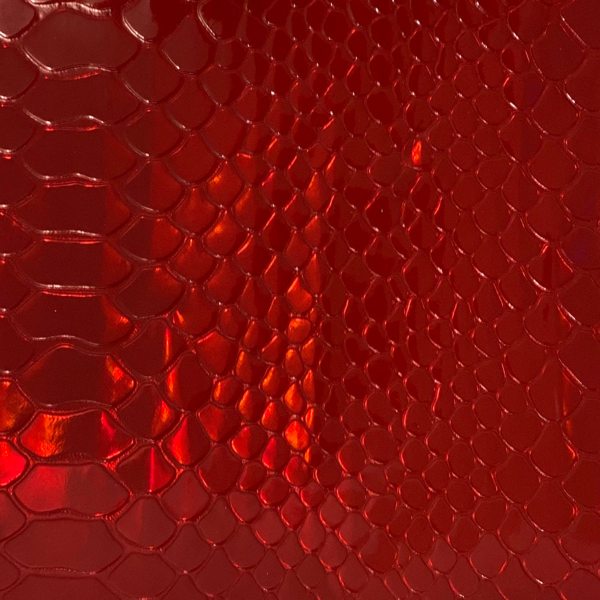 Red Iridescent Viper Sopythana Snakeskin Vinyl Fabric - Fashion Fabrics LLC