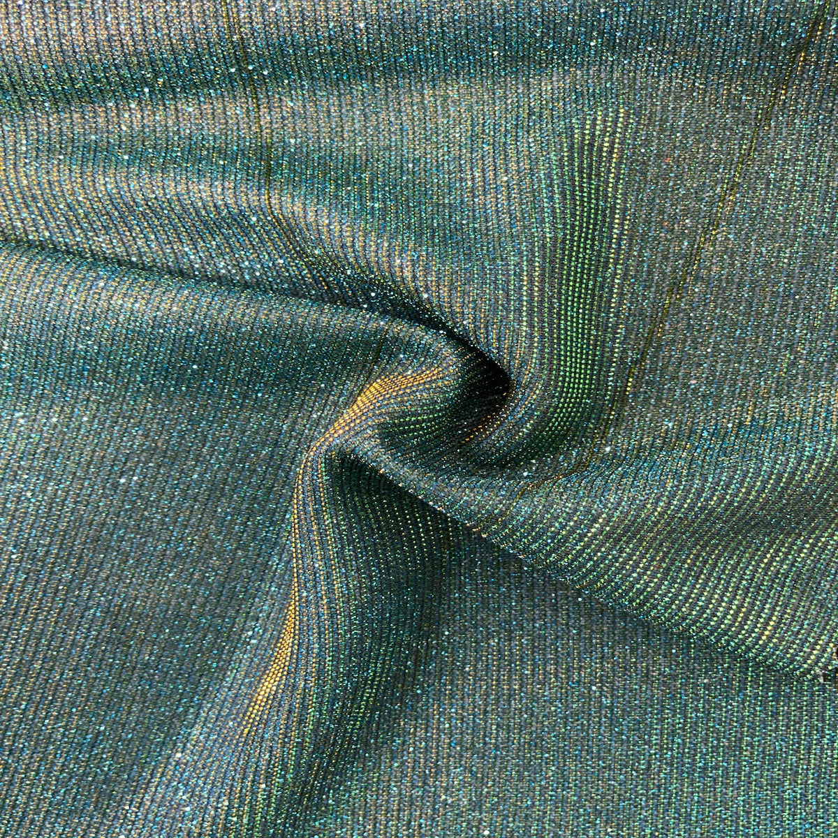 Teal Blue Gold Holographic Shimmer Glitter Spandex Fabric - Fashion Fabrics LLC