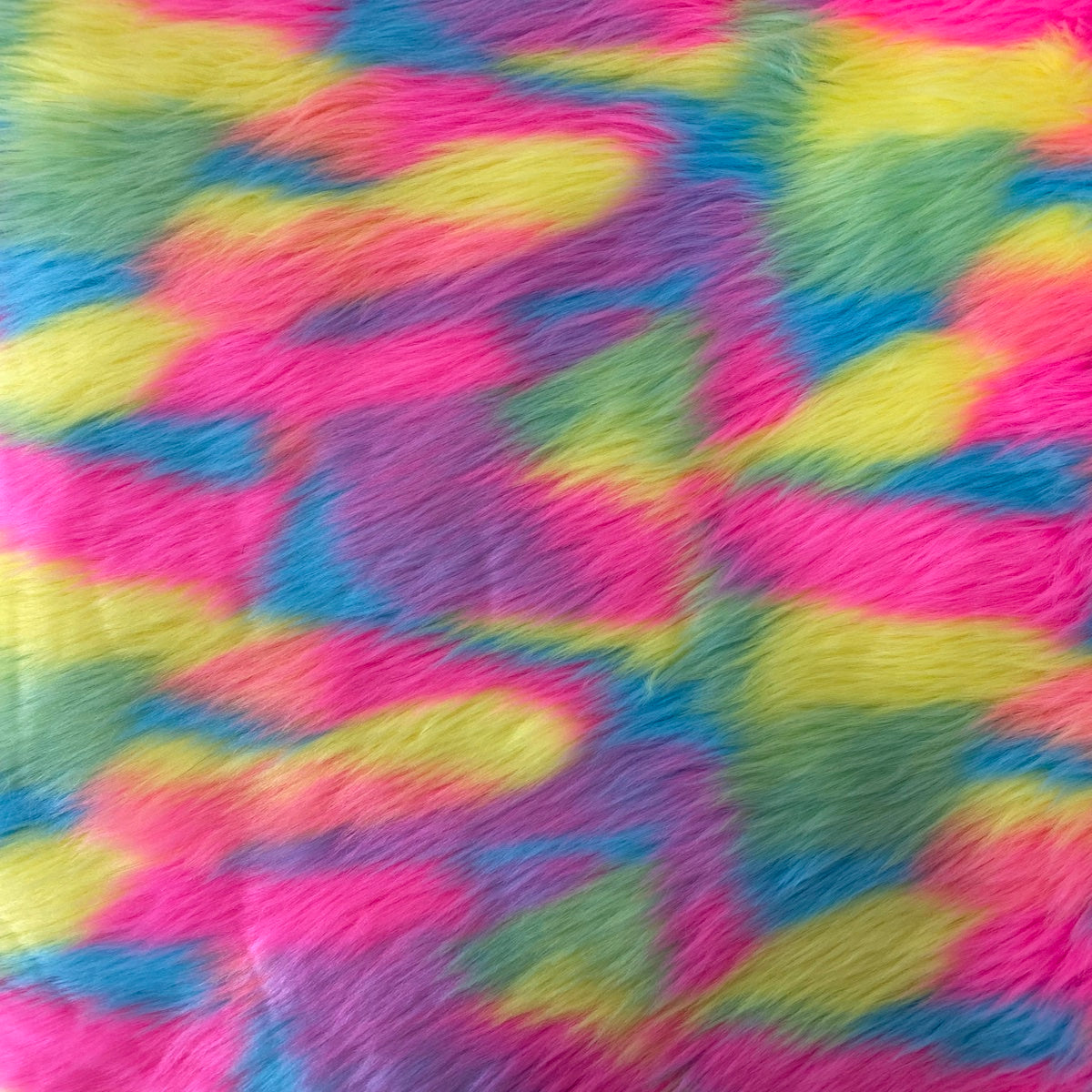 Neon Pastel Multi Color Rainbow Patchwork Faux Fur Fabric - Fashion Fabrics LLC