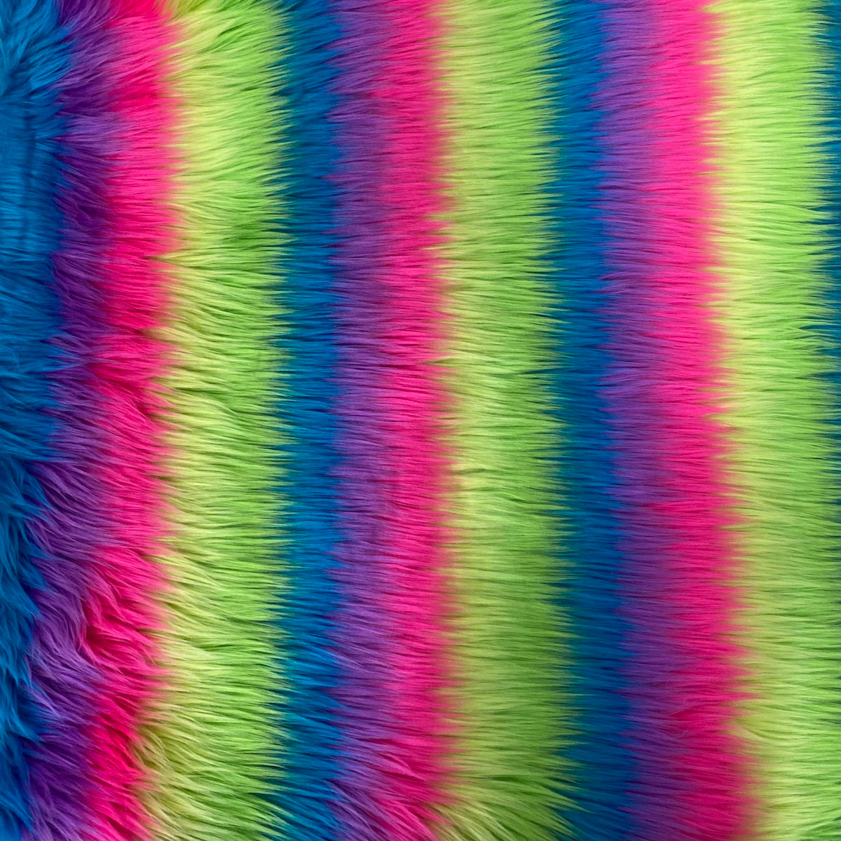 Neon Rainbow Stripe Long Pile Faux Fur Fabric - Fashion Fabrics LLC