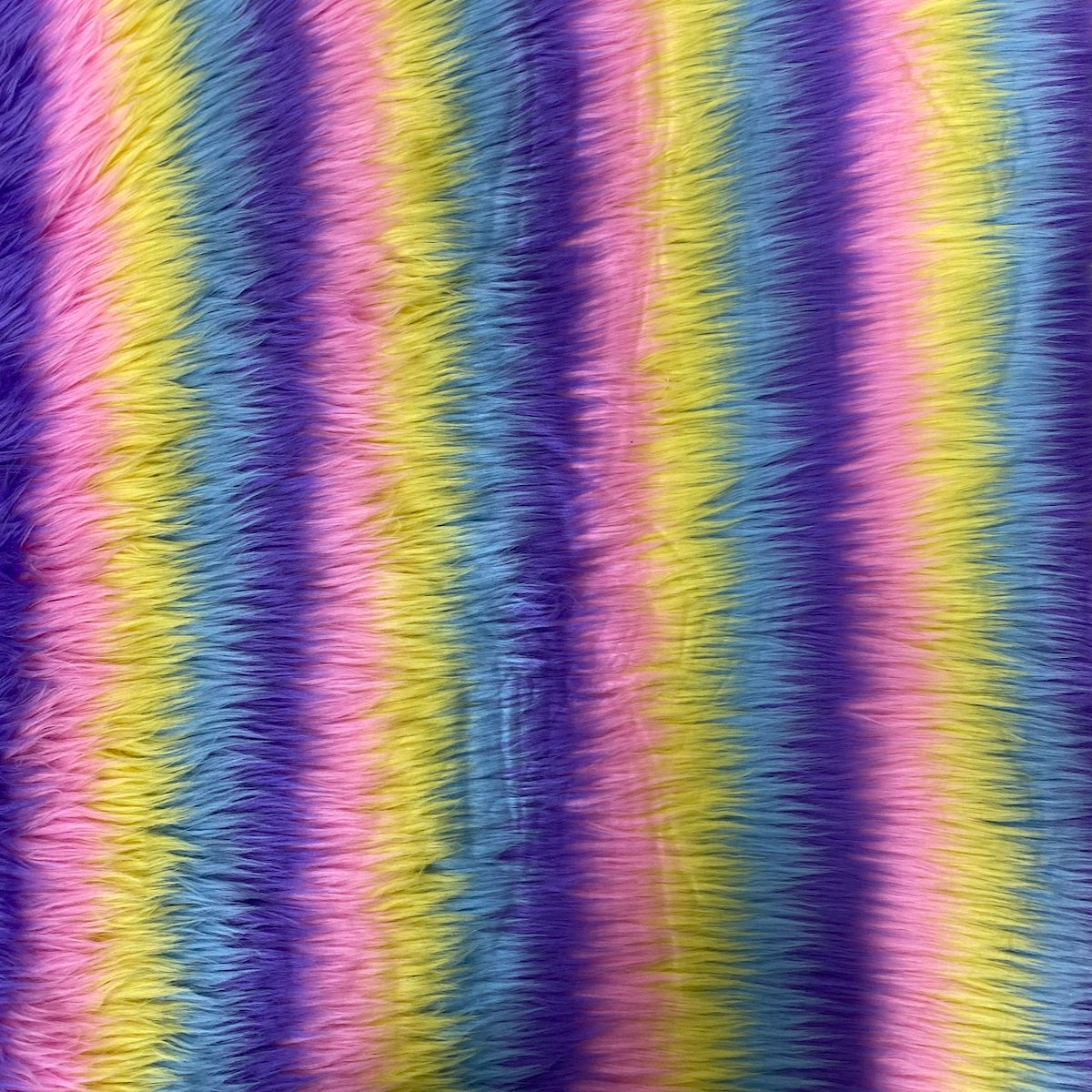 Unicorn Pastel Rainbow Stripe Long Pile Faux Fur Fabric - Fashion Fabrics LLC