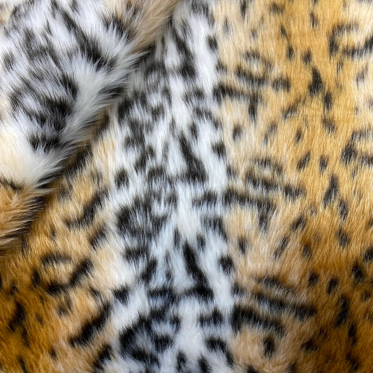 Gold White Leopard Print Long Pile Faux Fur Fabric - Fashion Fabrics LLC