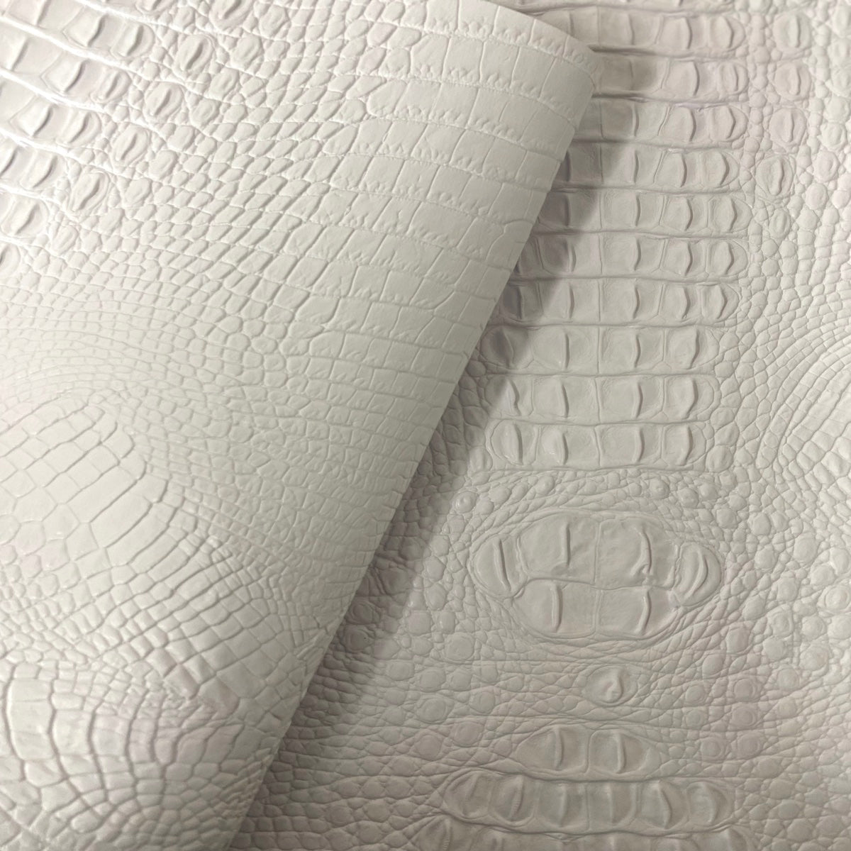White Amazon 3D Embossed Gator Faux Leather Vinyl Fabric - Fashion Fabrics LLC
