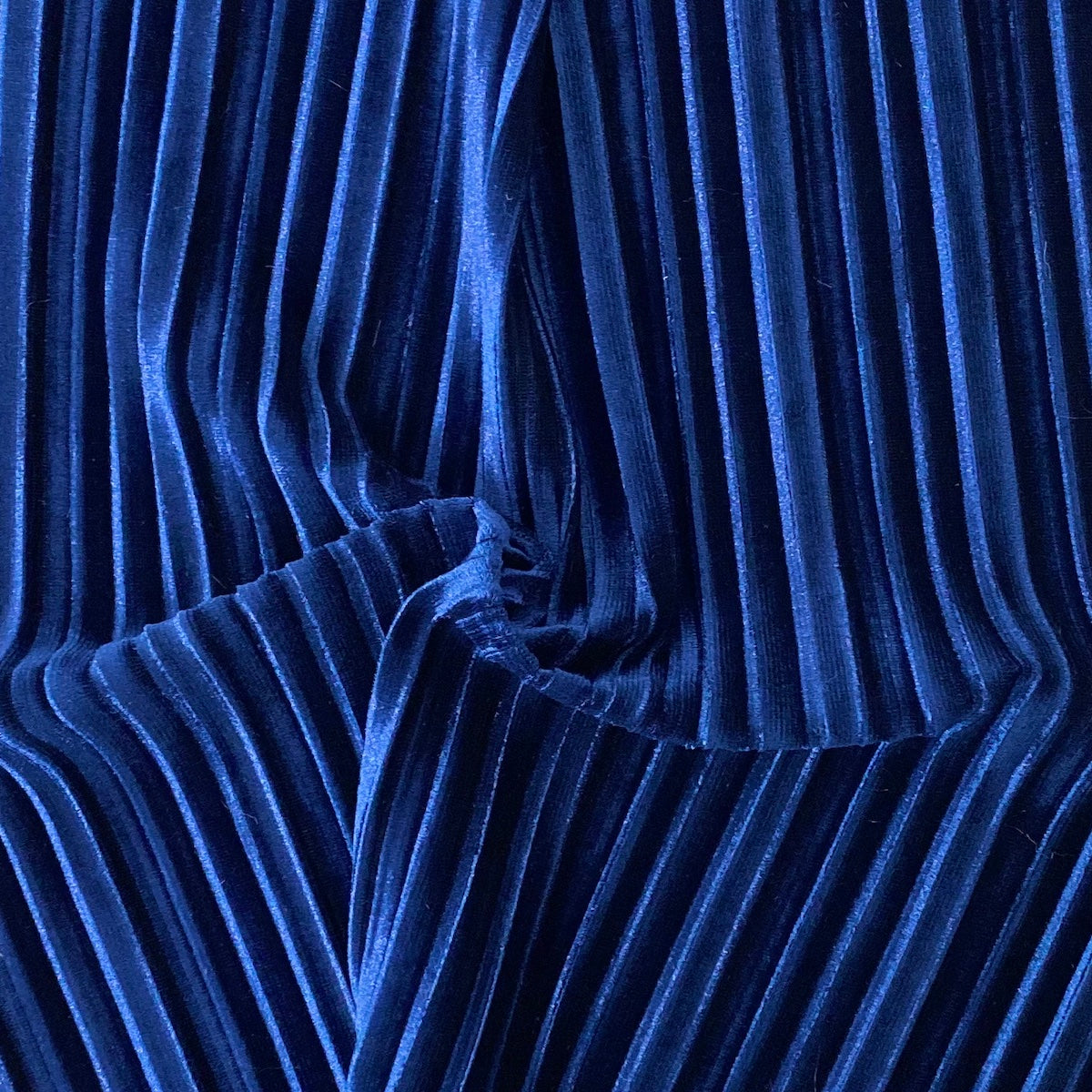 Navy Blue Pleated Stretch Velvet Fabric - Fashion Fabrics LLC