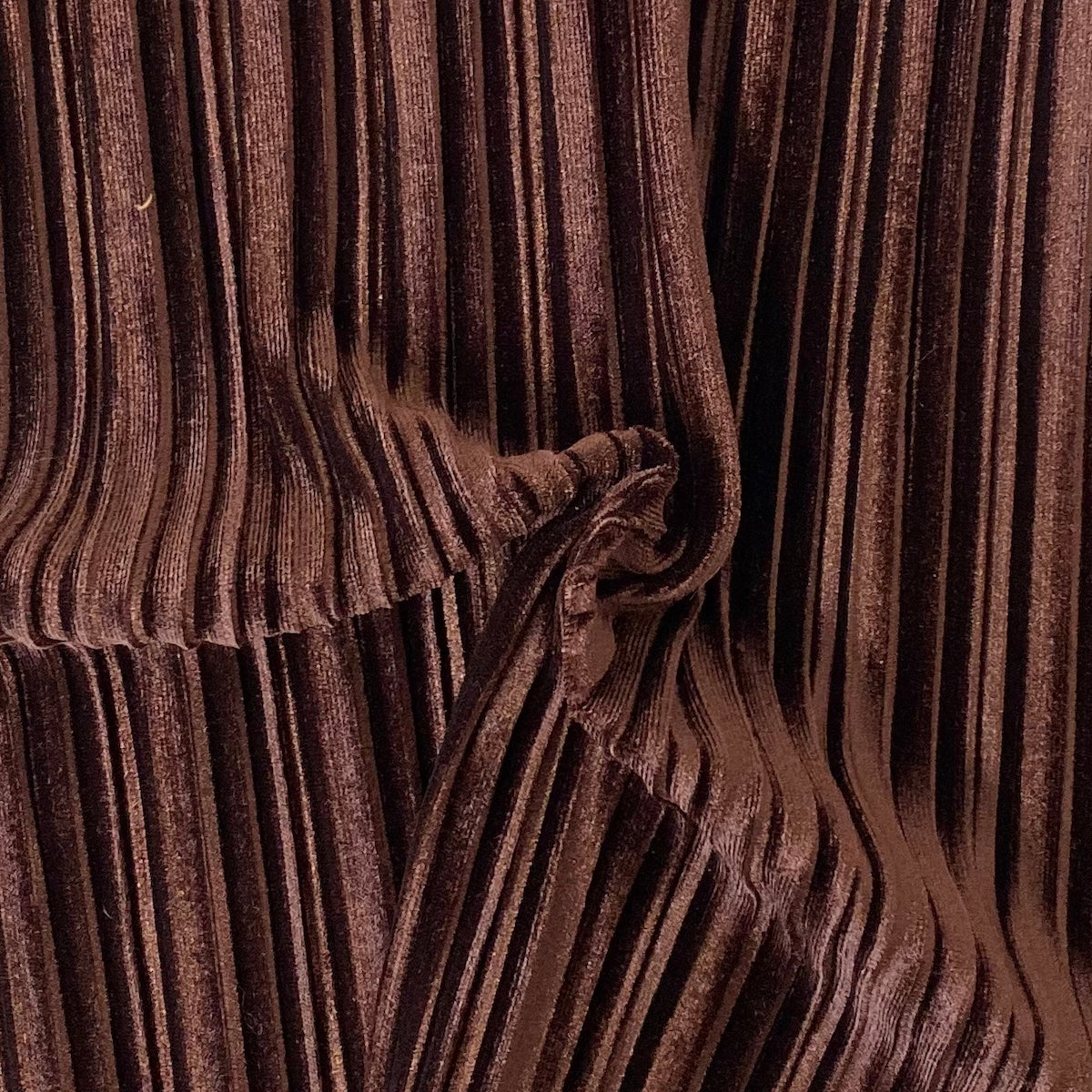 Brown Pleated Stretch Velvet Fabric - Fashion Fabrics LLC