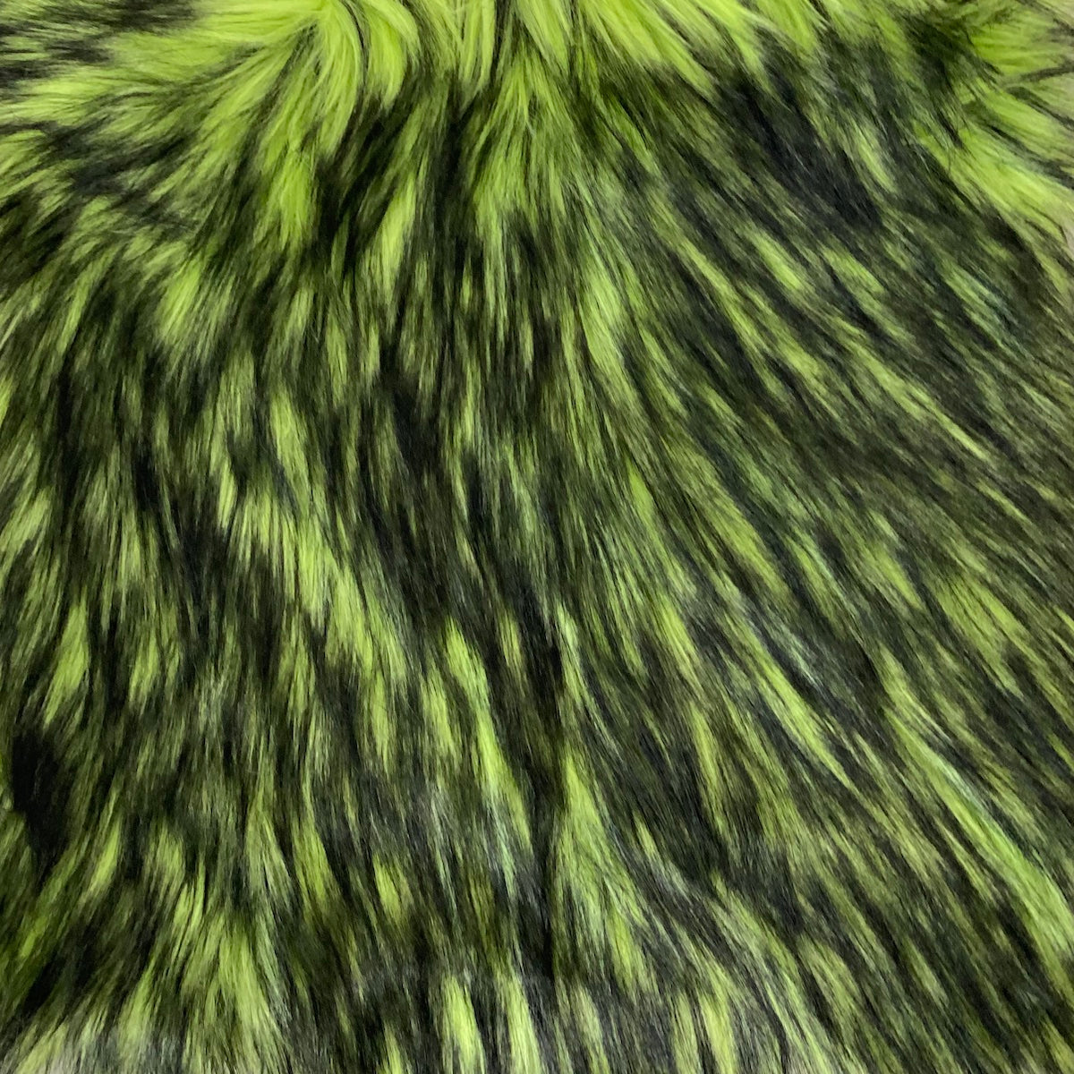 Lime Green Black Husky Print Long Pile Shaggy Faux Fur Fabric - Fashion Fabrics LLC