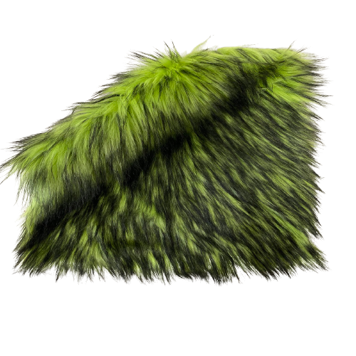 Lime Green Black Husky Print Long Pile Shaggy Faux Fur Fabric - Fashion Fabrics LLC