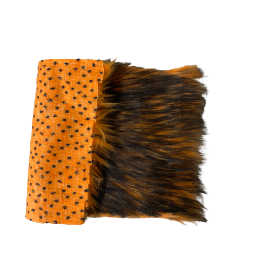 Orange Black Husky Print Long Pile Shaggy Faux Fur Fabric - Fashion Fabrics LLC