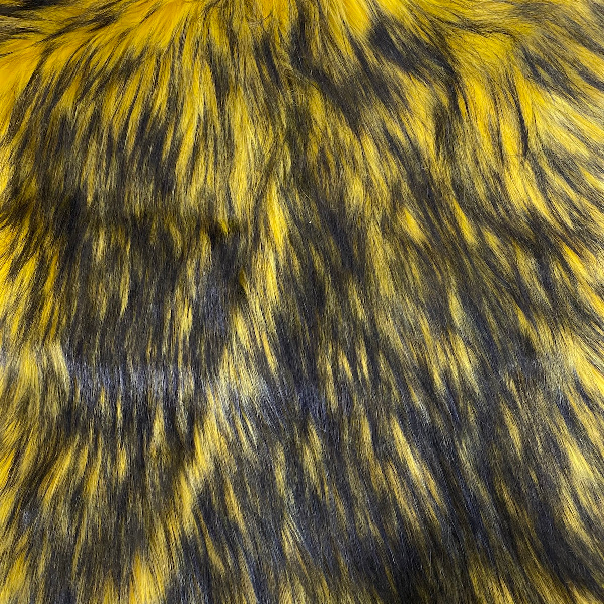 Yellow Black Husky Print Long Pile Shaggy Faux Fur Fabric - Fashion Fabrics LLC