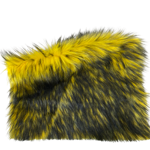 Yellow Black Husky Print Long Pile Shaggy Faux Fur Fabric - Fashion Fabrics LLC