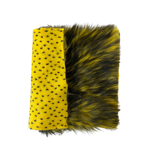 Yellow Black Husky Print Long Pile Shaggy Faux Fur Fabric - Fashion Fabrics LLC