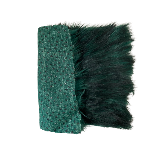 Hunter Green Black Husky Print Long Pile Shaggy Faux Fur Fabric - Fashion Fabrics LLC