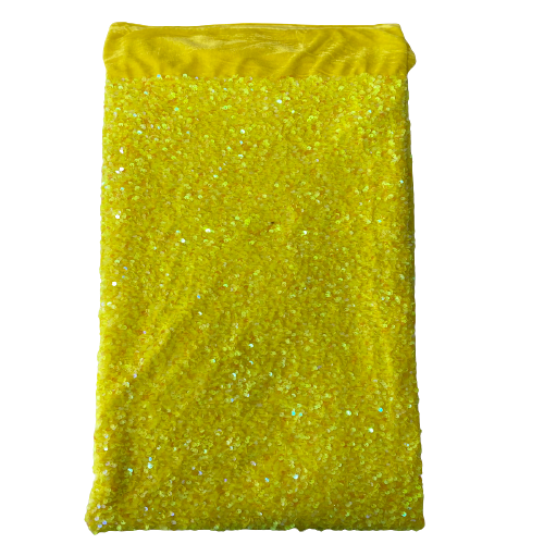 Yellow Iridescent Sequins Embroidered Stretch Velvet Rodeo Fabric - Fashion Fabrics LLC