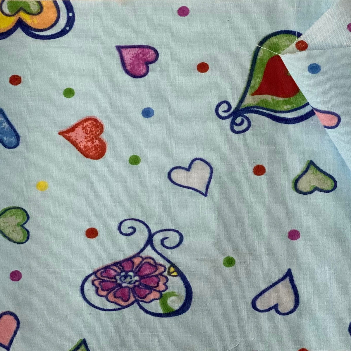 Baby Blue Heart Shape Print Poly Cotton Fabric - Fashion Fabrics LLC