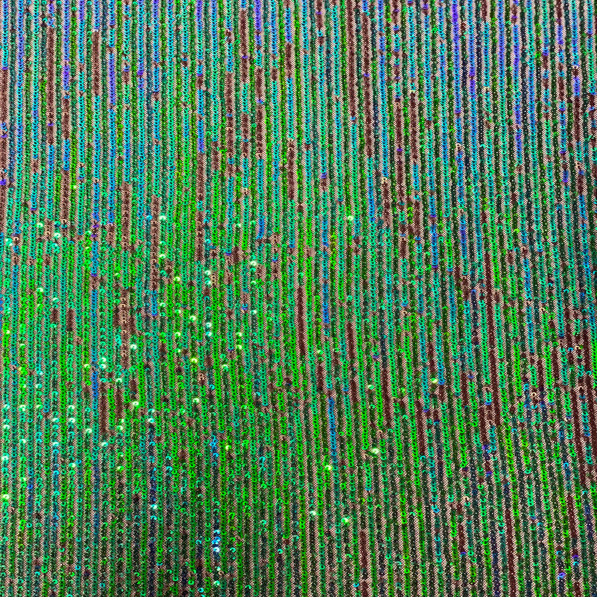Green Iridescent Mille Striped Stretch Sequins Lace Fabric - Fashion Fabrics LLC