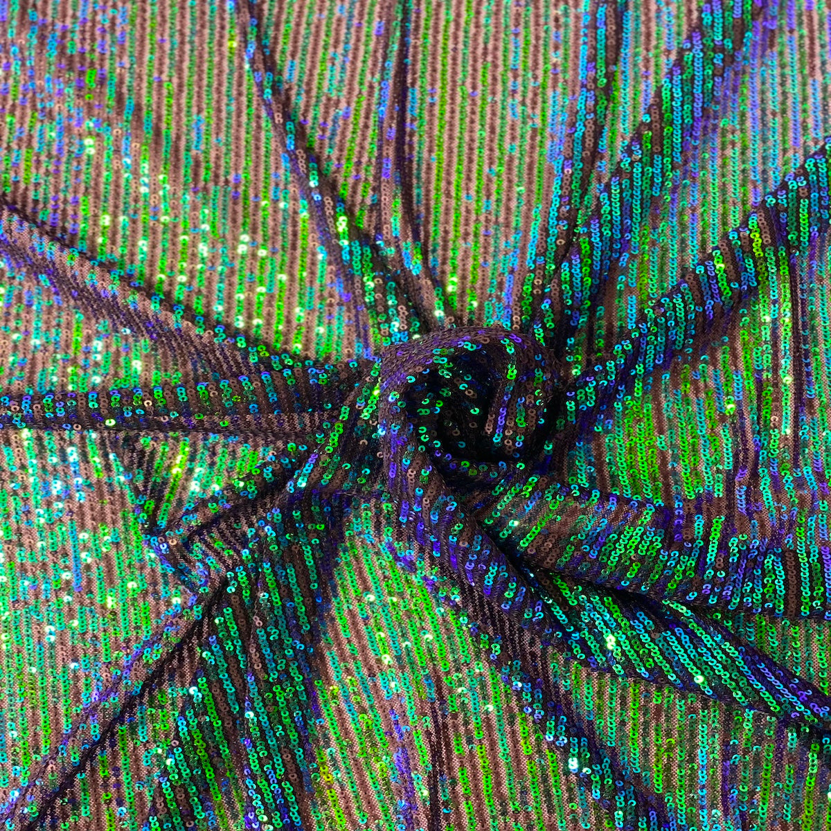 Green Iridescent Mille Striped Stretch Sequins Lace Fabric - Fashion Fabrics LLC