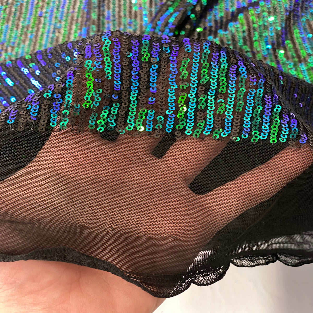 Green Iridescent Mille Striped Stretch Sequins Lace Fabric - Fashion Fabrics LLC